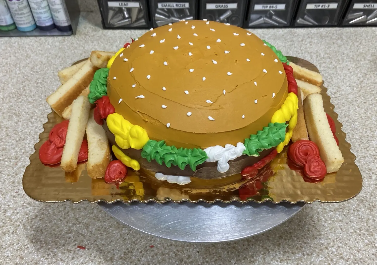 Hamburger and fries cake