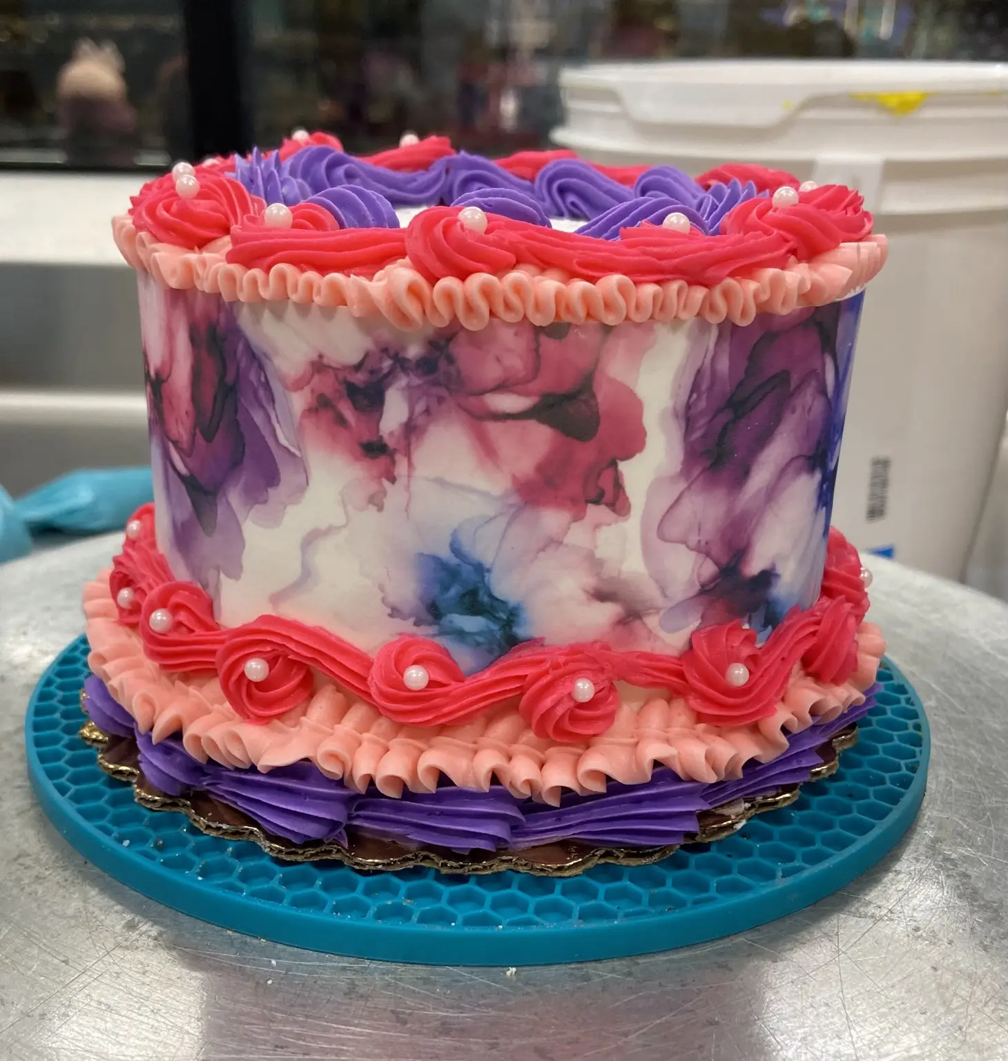 Pink marbled cake
